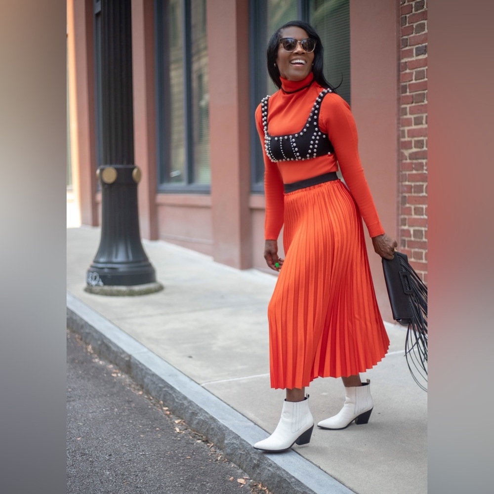 Mango Orange Pleated Skirt Size XS - Picture 1 of 9